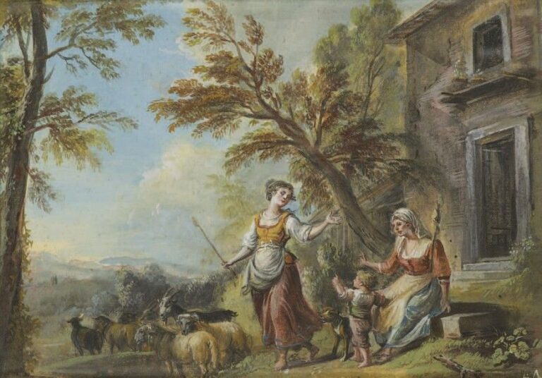 La Jeune bergère conduisant ses moutons au paturage Gouach
