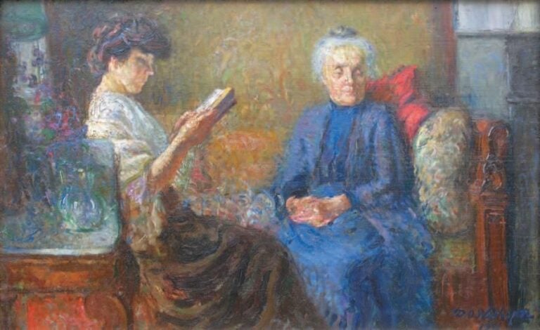 La lecture (1911) Huile sur panneau, signée et datée en bas à droite 42 x 66 cm