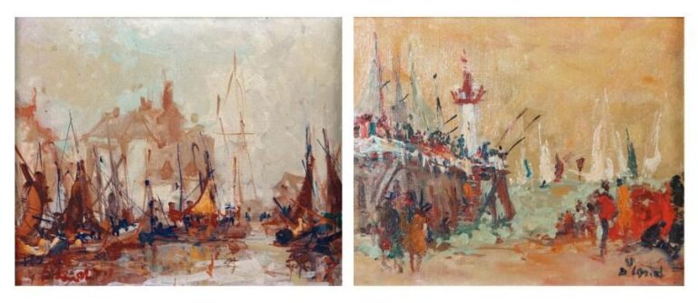 La Lieutenance et La jetée à Trouville Deux huiles sur toile, signées en bas à gauche ou à droite 21,5 x 26 cm La paire: