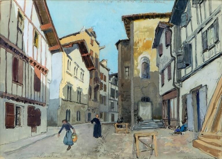 La maison natale de Maurice Ravel à Ciboure, 1919 Aquarelle, signée, datée et annotée «Maison natale de Ravel à Ciboure» en bas à droite 32 x 44 cm (à vue) Watercolor, signed, annotation lower right