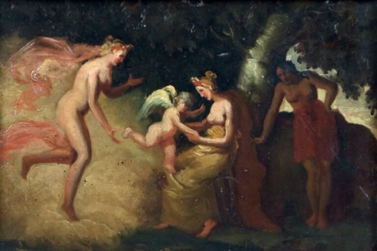 «La marchande d'amour» Huile sur papier marouflé sur carton 19 x 27 cm