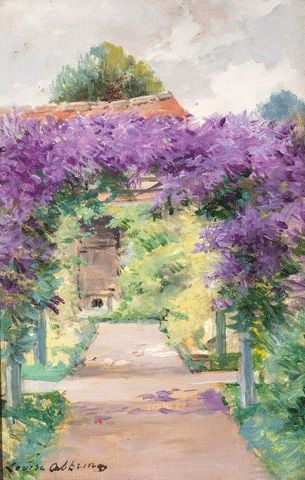La pergola signé en bas à gauche huile sur panneau