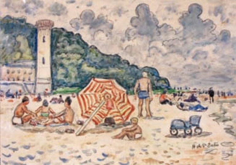 La plage d'Honfleur Aquarelle, signée en bas droite 26 x 35 cm