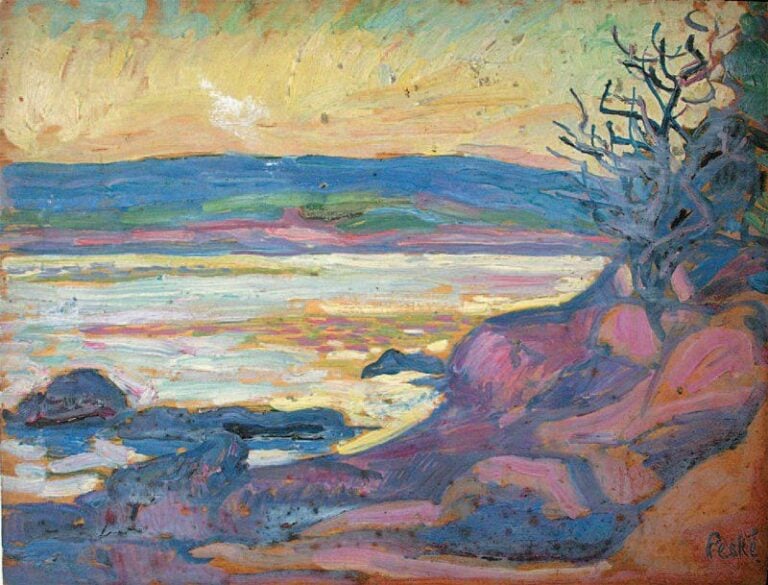La plage de la Favière Huile sur panneau Signée en bas à droite et située au dos 27 x 35 c
