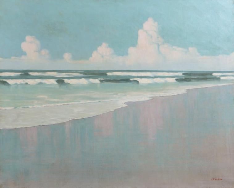 La plage en Bretagne Huile sur toile, signée en bas à droite 65 x 81 cm Oil on canvas, signed lower right