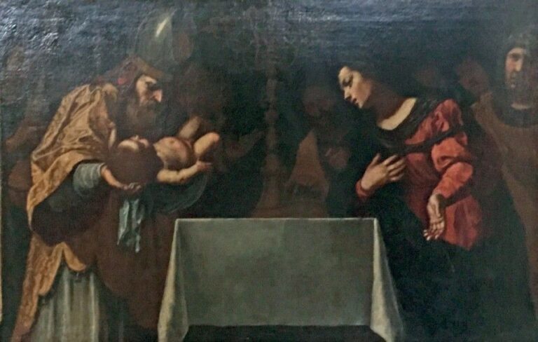 La présentation de l'Enfant Jésus au TempLe Huile sur toile (restaurations anciennes) 72,3 x 115,3 cm