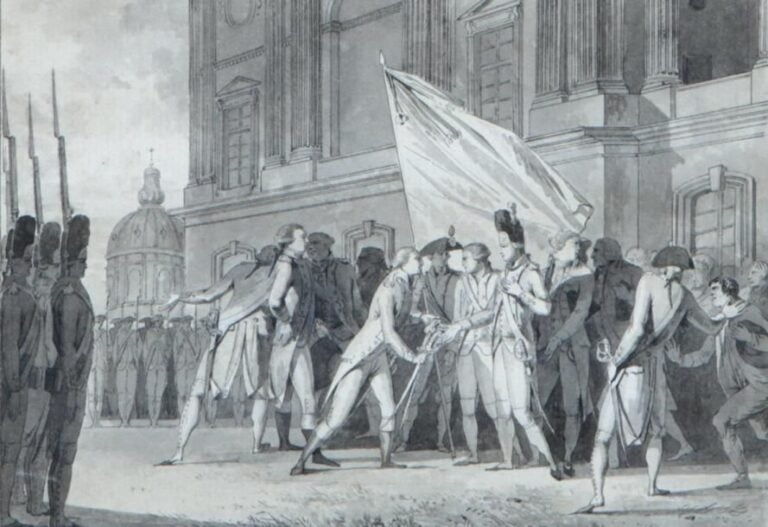«La remise des armes à un officier» Plume et lavis 12,3 x 17,5 cm