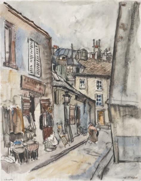 La rue des écoles à Paris Aquarelle, signée en bas à gauche et titrée en bas à droite 57 x 45 cm (à vue)