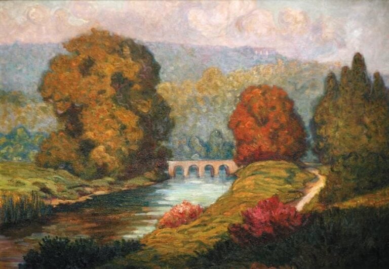 La Seine à Bougival Huile sur toile, signée en bas à gauche 72 x 99 cm