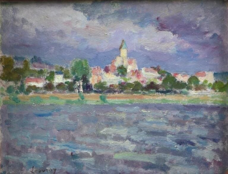 La Seine à Vétheuil Huile sur panneau, signé en bas à droite, situé au dos 27 x 44 cm