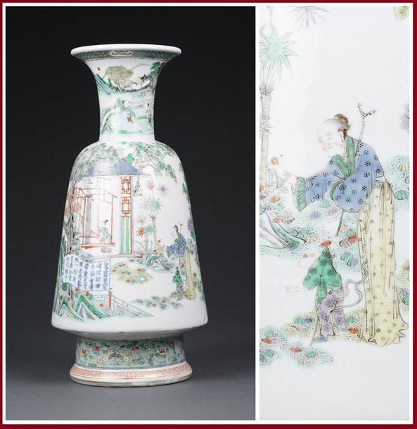 LA SERICULTURE – VASE MAILLET EN PORCELAINE A DECOR EMAILLE POLYCHROME DANS LE STYLE DE LA « FAMILLE VERTE »