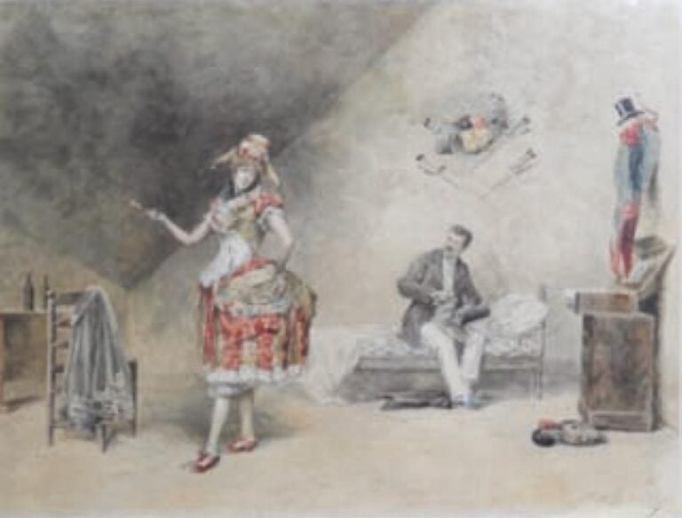 La visite Aquarelle sur papier Signée en bas à droite 39,5 x 52 cm