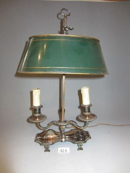Lampe bouillote en métal argenté à deux lumière