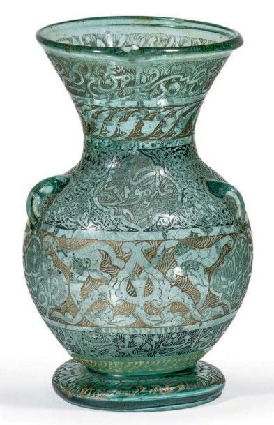 Lampe de mosquée en verre à l'inscription hébraïque