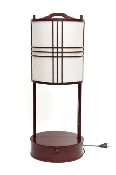 Lanterne portable andon en bois garni de laque marron-roug