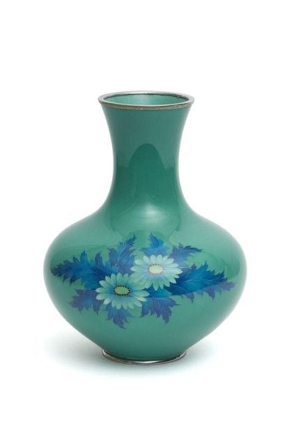Large vase émaillé de couleur verte avec un grand co
