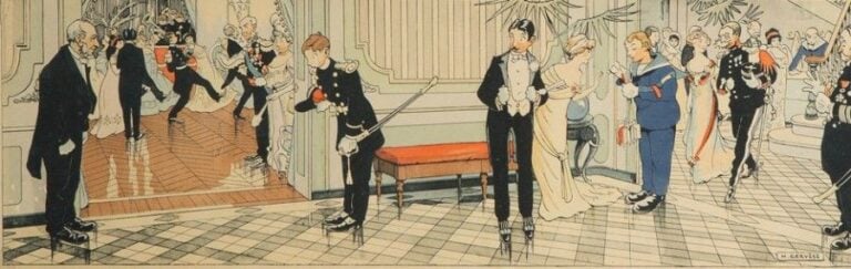 «Le bal de la Préfecture» Chromolithographie ancienne, signée dans la planch