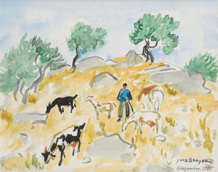 LE BERGER, 1975 Aquarelle, signée en bas à droite, située «Péloponnèse» et datée 20 x 25,5 cm