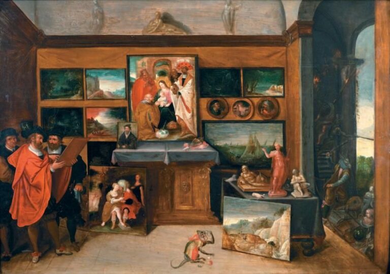 «Le cabinet d'amateur» Huile sur panneau de chêne préparé, deux planches non parquetées 53 x 74,6 cm C'est Frans Francken qui, vers 1610, introduisit le genre du cabinet d'amateur dans la peinture Anversois