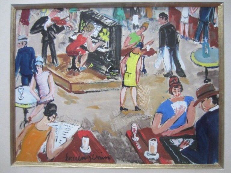 Le café Gouache sur papier Signée en bas vers le milieu 26 x 34 cm
