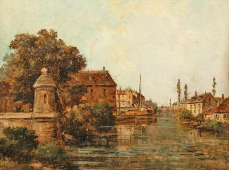 Le canal Huile sur toile signée en bas à droite 50 x 65 cm