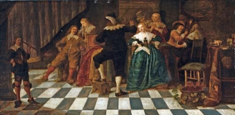 « Le Cours de danse » Huile sur panneau (usures et restaurations) 41 x 82,5 cm