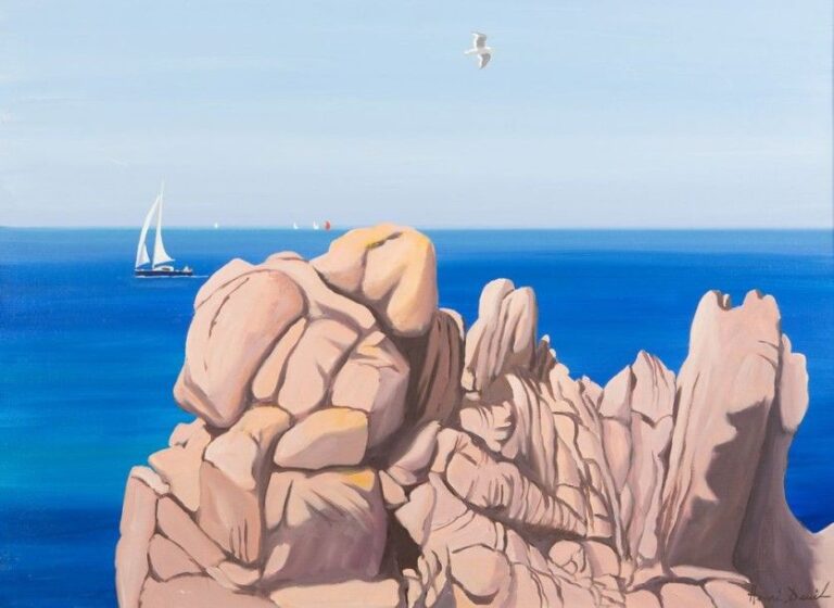 «Le Goéland, île de Bréhat» Huile sur toile signée en bas à droite, titrée au dos et datée 2005 60 x 81 cm