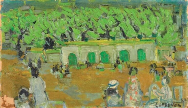 Le jardin Huile sur carton, signée et datée en bas à droite 38 x 65 cm