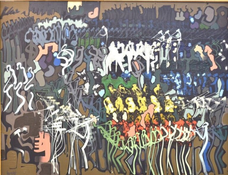 Le Jazz Huile sur toile Signée en bas à gauche 90 x 116 cm (écailles de peinture, manques)