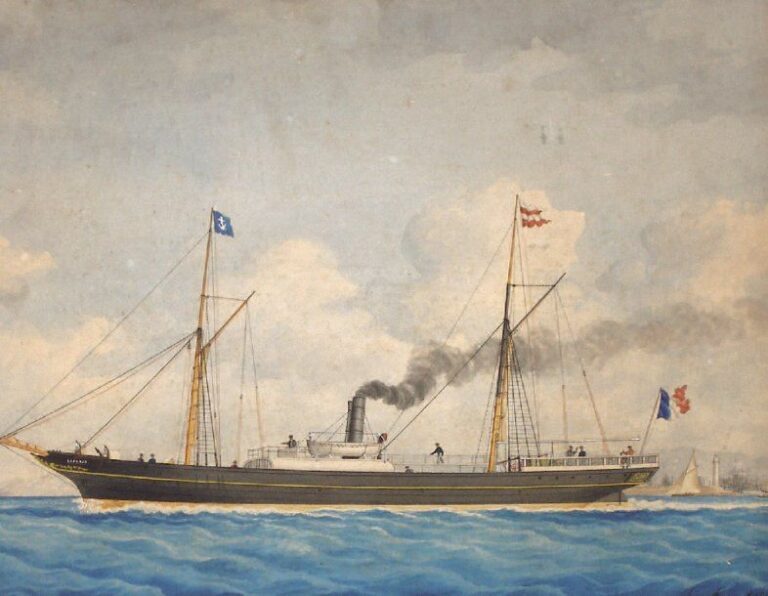 « Le navire mixte "LAFARGE" » Aquarelle signée et datée 1874 en bas à droite 41 x 52 c