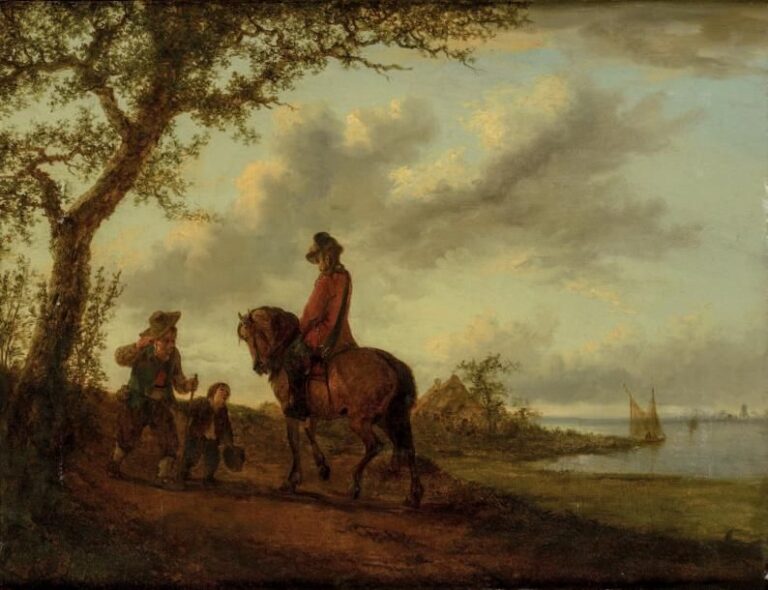 Le paysan et son fils devant un cavalier