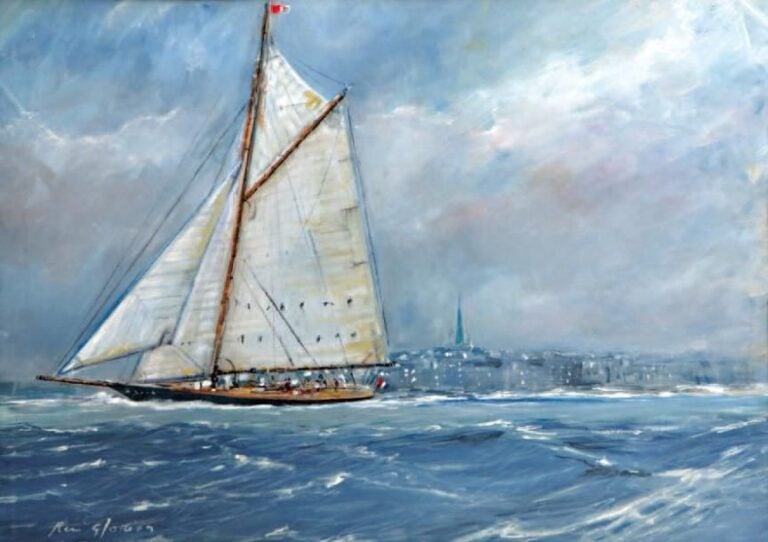 « Le Pen Duick au large de Saint-Malo » Gouache signé
