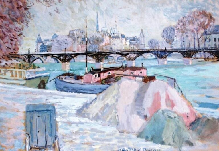 Le Pont des Arts (1931) Gouache Signée en bas au milieu 31,5 x 48 cm