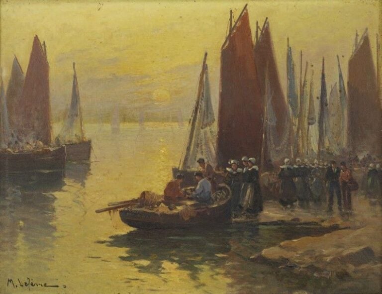 Le Port breton au coucher du soleil Huile sur toil