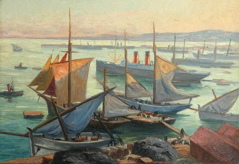 Le port d'Alger Huile sur toile, signée en bas à droite 50 x 73 cm