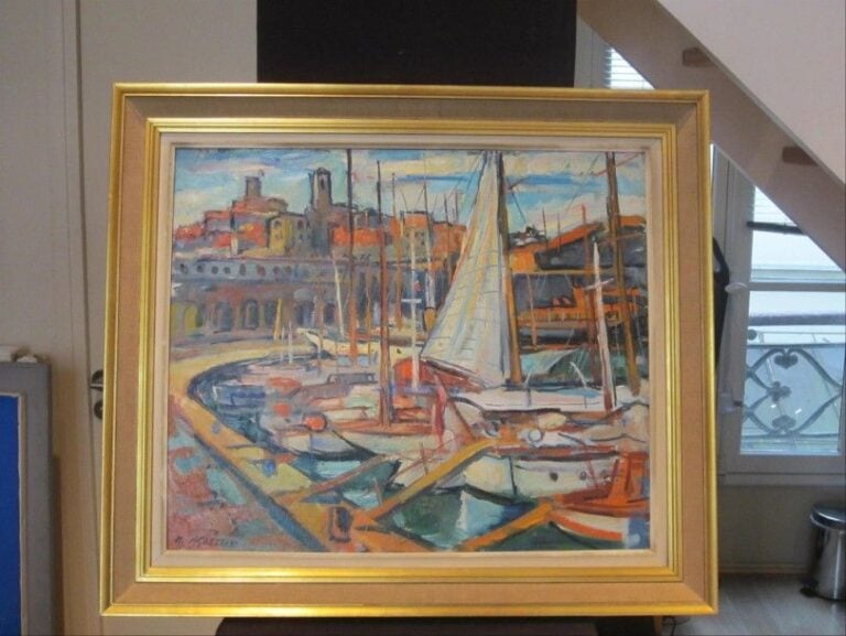 "Le port d'Antibes " Huile sur toile  Signée en bas à gauche  Titrée au dos 46 x 55 cm