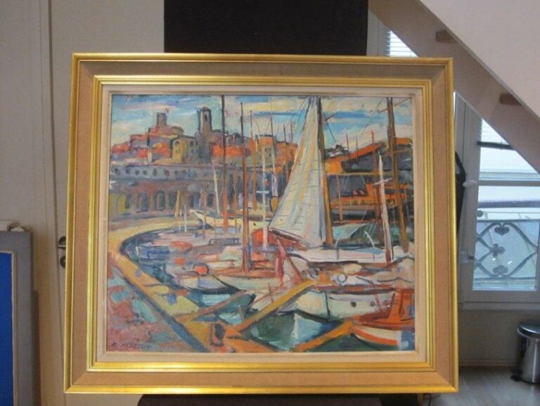 "Le port d'Antibes "Huile sur toile Signée en bas à gauche Titrée au dos 46 x 55 cm