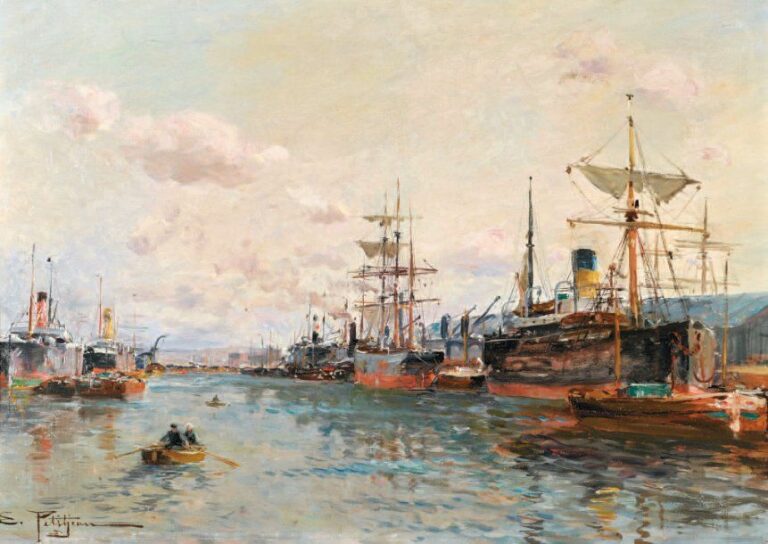 Le port de Dunkerque Huile sur toile, signée en bas à gauche 47 x 65 cm