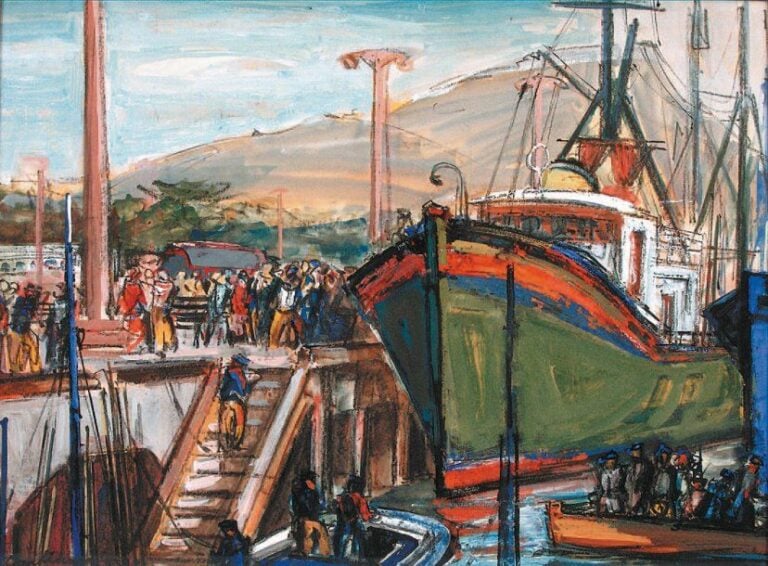 Le port de Saint Jean-de-Luz Gouache et fusain 54 x 73 cm