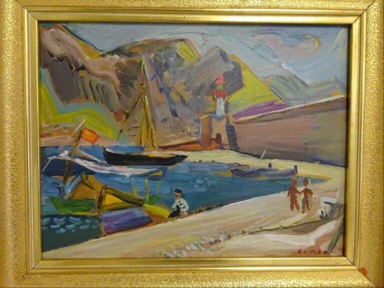 Le Port Huile sur carton  Signée en bas à droite  26 x 34 cm