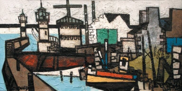 Le port Huile sur toile, signée en bas à gauche et datée 52 au dos 60 x 120 cm