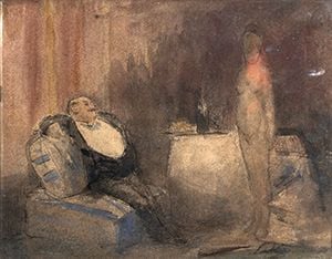 Le prélude (bourgeois et gigolette) aquarelle sur papier 2