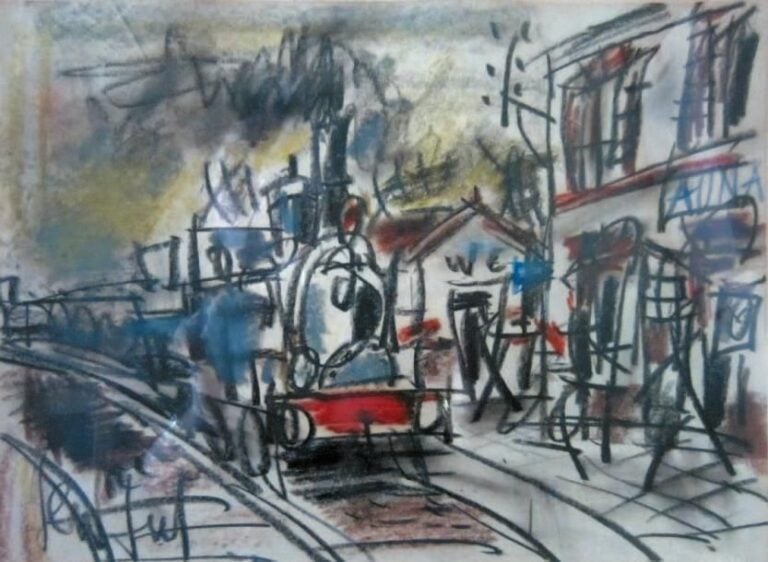 Le train Crayon de couleurs, signé en bas à gauche À vue: 21 x 29 cm