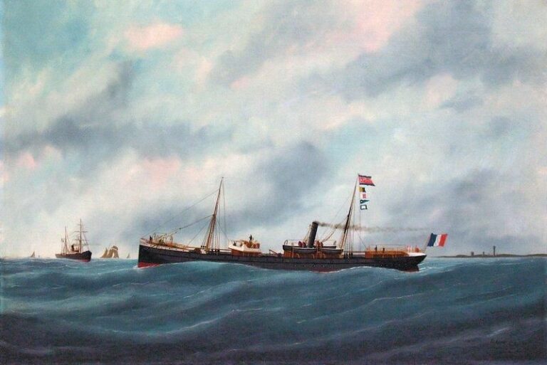 Le vapeur mixte «Meurthe» quittant Le Havre Huile sur toile signée en bas à droit et datée 189