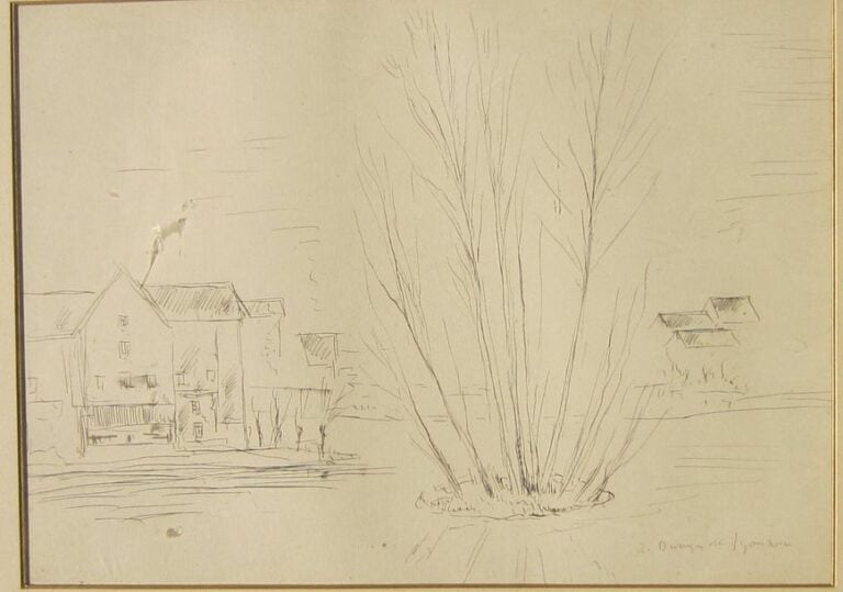LE VILLAGE Encre, signée en bas à droite 37,5 x 52 cm