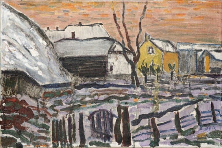 LE VILLAGE Huile sur toile, signée en bas à droite 40 x 60 cm