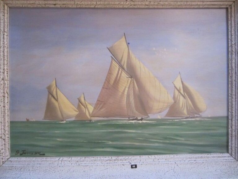 «Le Yacht Sonya en course» Huile sur panneau, signée en bas à gauche 32 x 48 cm