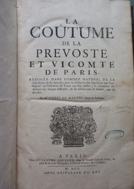 LEMAISTRE Coutume de la prévosté et vicomté de Pari