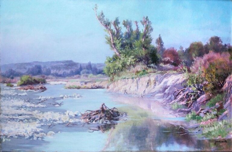 Les bords de la Durance Huile sur toile, signée en bas à droite 45 x 64 cm