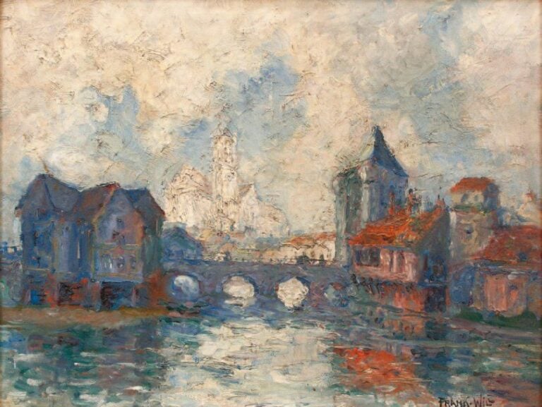 Les bords du Loing Huile sur toile, signée en bas à droite 47 x 62 cm